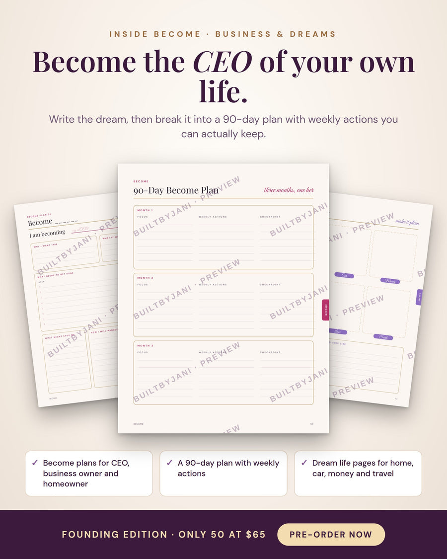 Dream life and planning pages inside the BECOME Binder